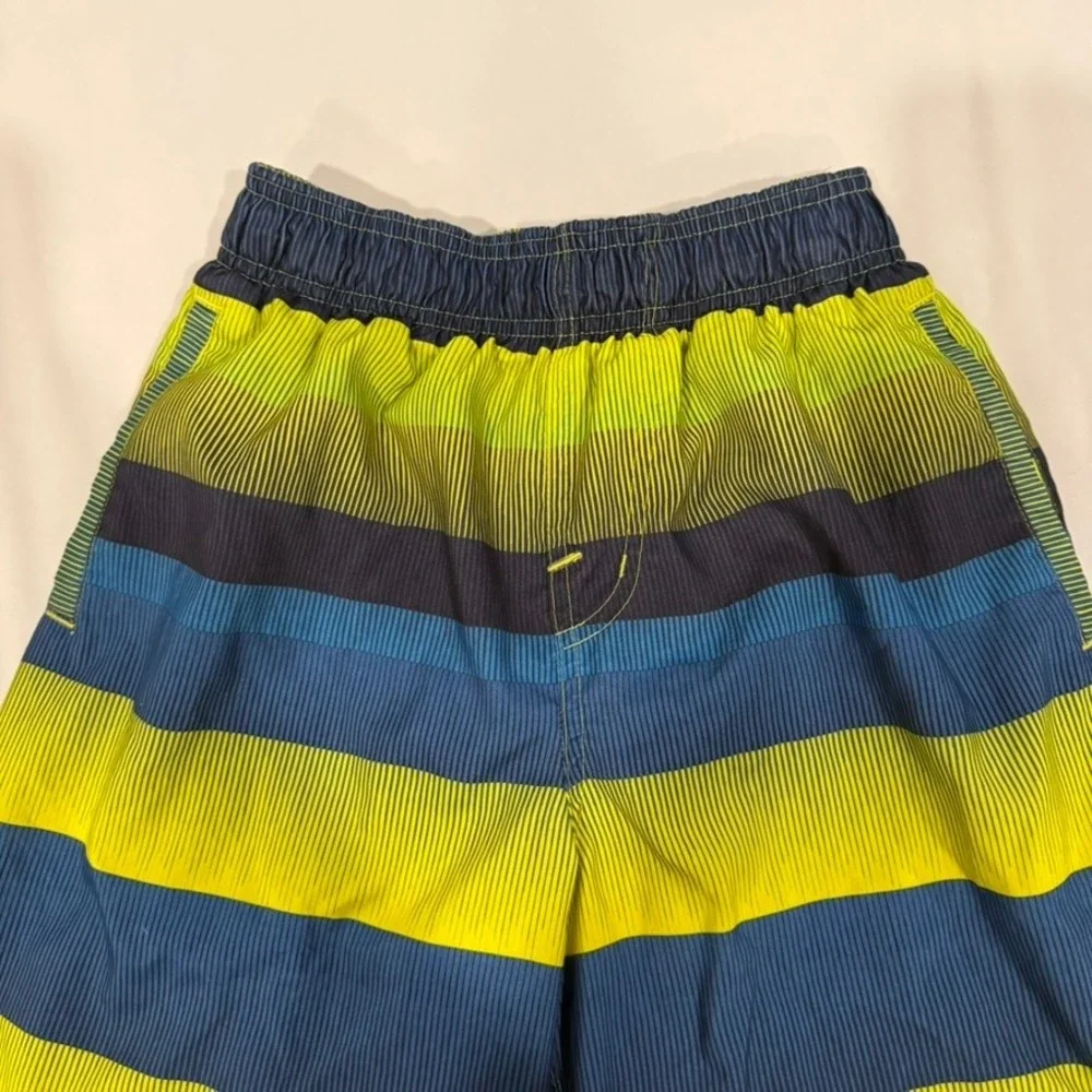 Nike‎ Swim Trunks Boys Medium Blue Lime Green Excellent Striped Board Shorts